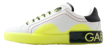 Dolce & Gabbana White Yellow Portofino Leather Sneakers Shoes Dolce & Gabbana