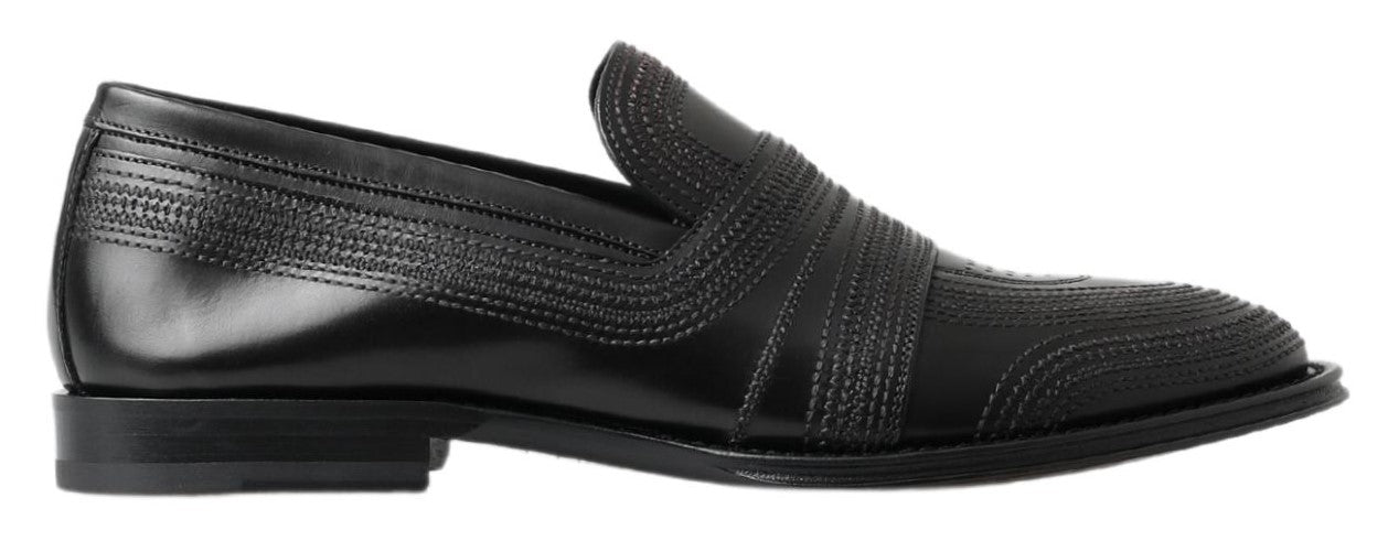 Dolce & Gabbana Black Leather Slipper Loafers Stitched Shoes Dolce & Gabbana