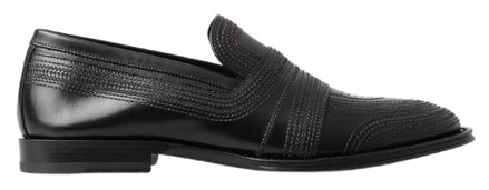 Dolce & Gabbana Black Leather Slipper Loafers Stitched Shoes Dolce & Gabbana