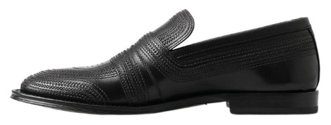 Dolce & Gabbana Black Leather Slipper Loafers Stitched Shoes Dolce & Gabbana