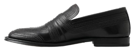 Dolce & Gabbana Black Leather Slipper Loafers Stitched Shoes Dolce & Gabbana