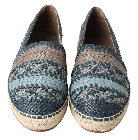 Dolce & Gabbana Blue Gray Leather Buffalo Espadrille Shoes Dolce & Gabbana