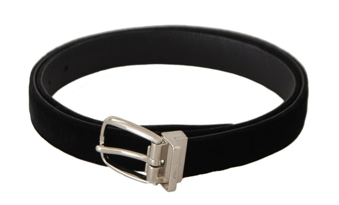 Dolce & Gabbana Black Casual Velvet Silver Tone Metal Buckle Belt Dolce & Gabbana