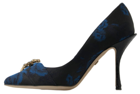 Dolce & Gabbana Blue Floral Ayers Crystal Pumps Shoes Dolce & Gabbana