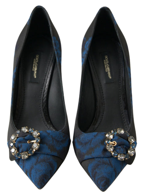 Dolce & Gabbana Blue Floral Ayers Crystal Pumps Shoes Dolce & Gabbana