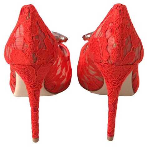 Dolce & Gabbana Red Taormina Lace Crystal Heels Pumps Shoes Dolce & Gabbana