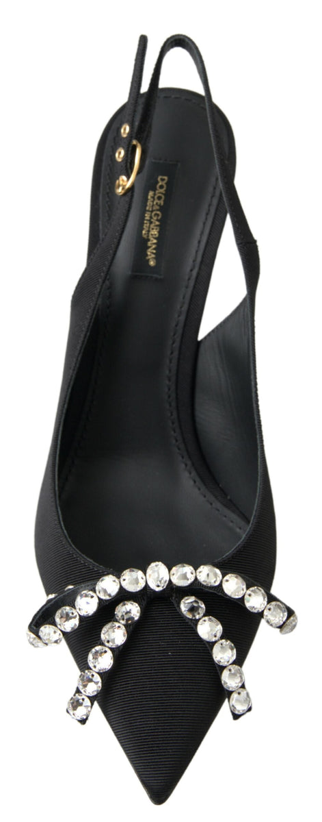 Dolce & Gabbana Black Crystal Embellished Slingback Heel Shoes Dolce & Gabbana