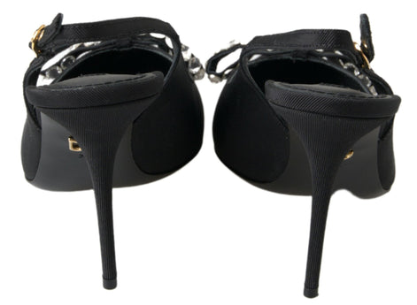 Dolce & Gabbana Black Crystal Embellished Slingback Heel Shoes Dolce & Gabbana