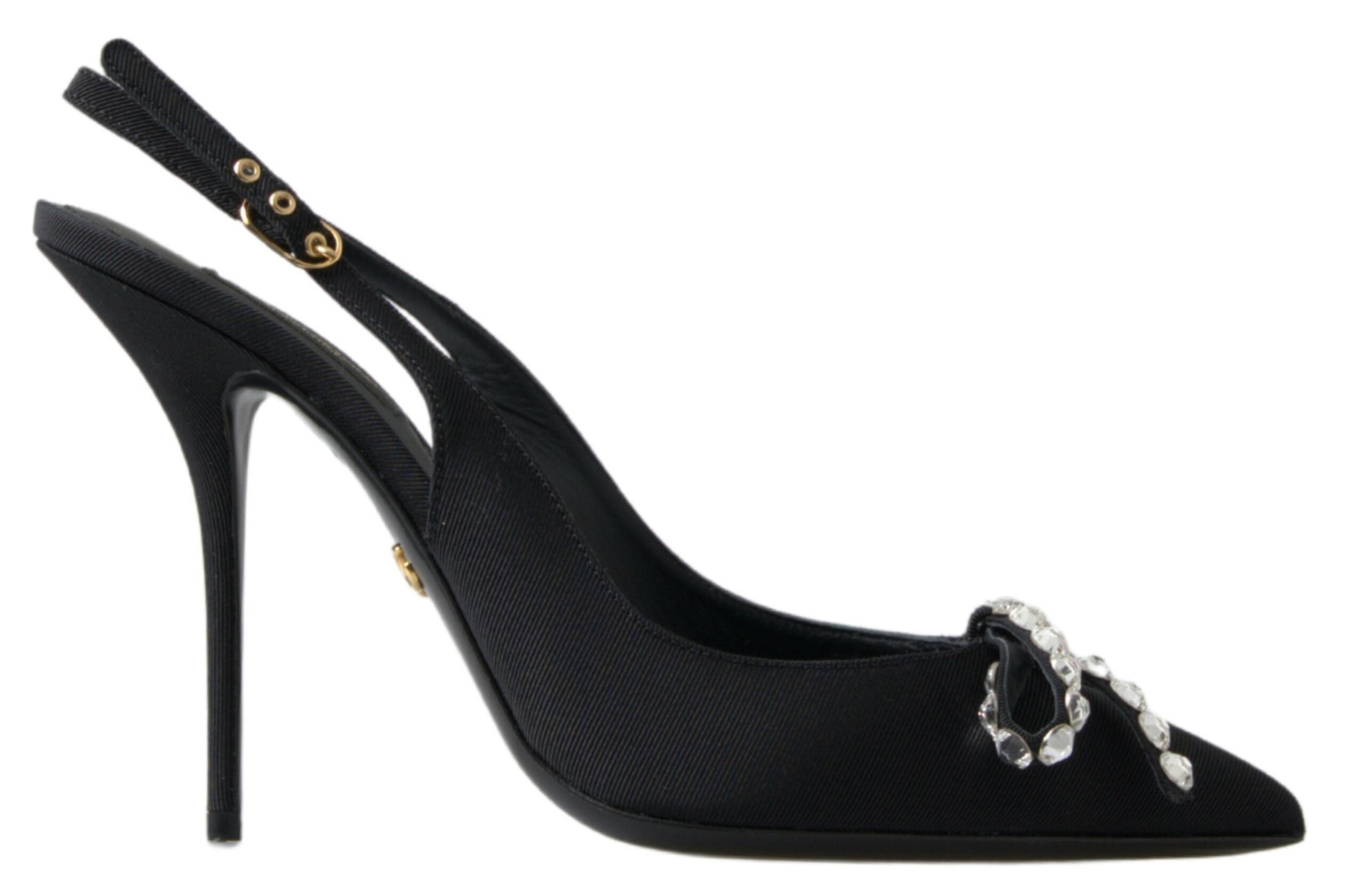 Dolce & Gabbana Black Crystal Embellished Slingback Heel Shoes Dolce & Gabbana