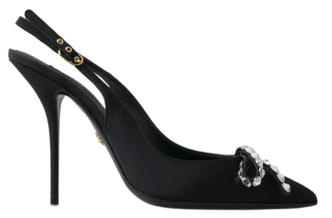 Dolce & Gabbana Black Crystal Embellished Slingback Heel Shoes Dolce & Gabbana