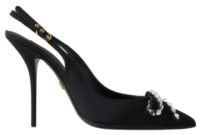 Dolce & Gabbana Black Crystal Embellished Slingback Heel Shoes Dolce & Gabbana