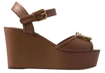 Dolce & Gabbana Brown Leather AMORE Wedges Sandals Shoes Dolce & Gabbana