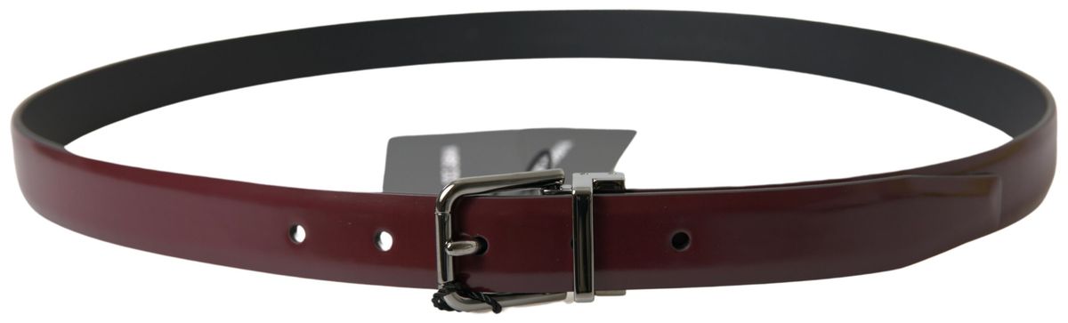 Dolce & Gabbana Bordeaux Leather Silver Metal Buckle Belt Dolce & Gabbana