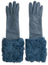Dolce & Gabbana Blue Leather Fur Mid Arm Length Gloves Dolce & Gabbana