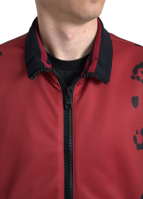 Dolce & Gabbana Red Leopard Polyester Bomber Full Zip  Jacket Dolce & Gabbana