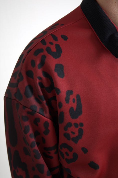 Dolce & Gabbana Red Leopard Polyester Bomber Full Zip  Jacket Dolce & Gabbana