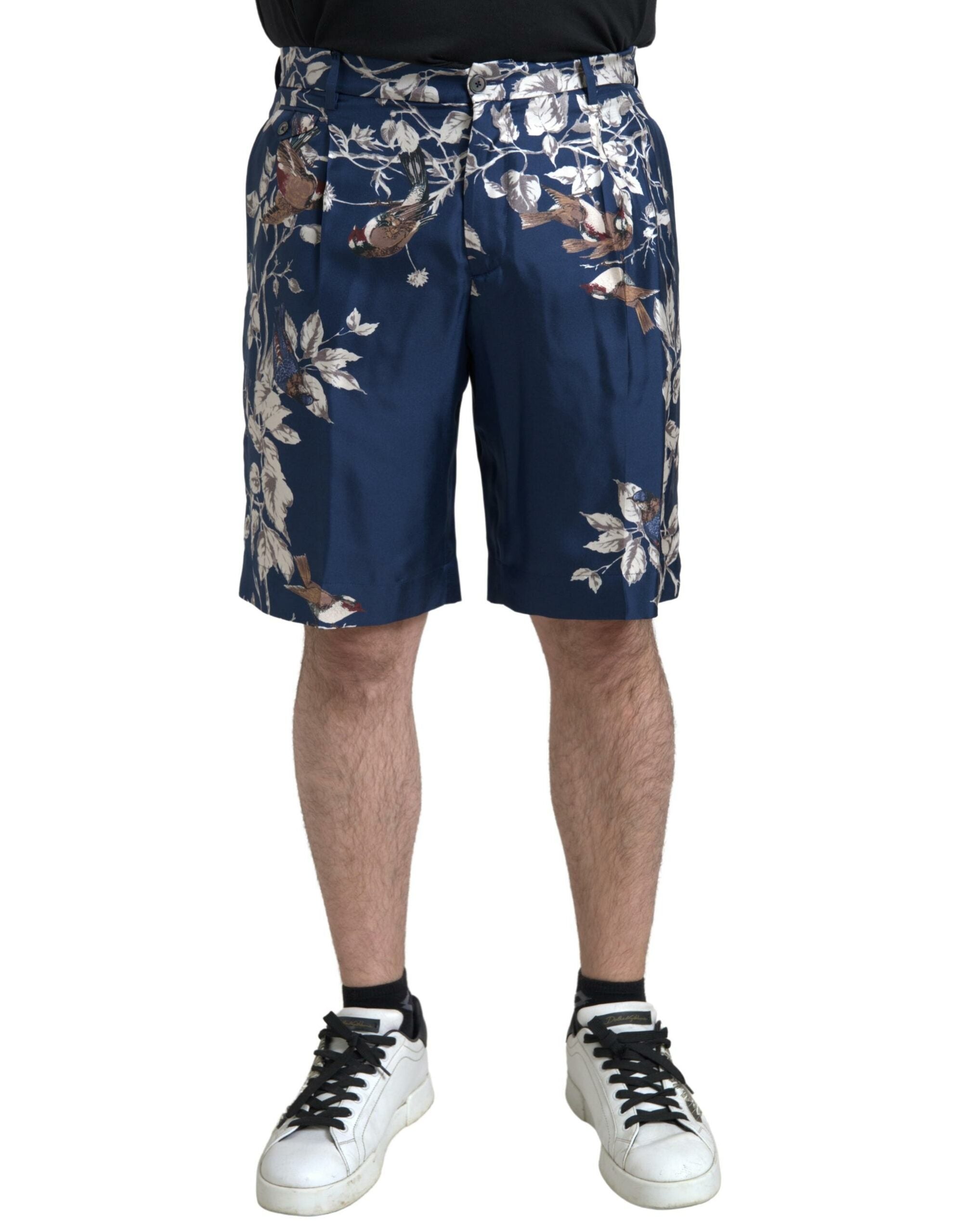Dolce & Gabbana Blue Floral Print Silk Men Bermuda Shorts Dolce & Gabbana