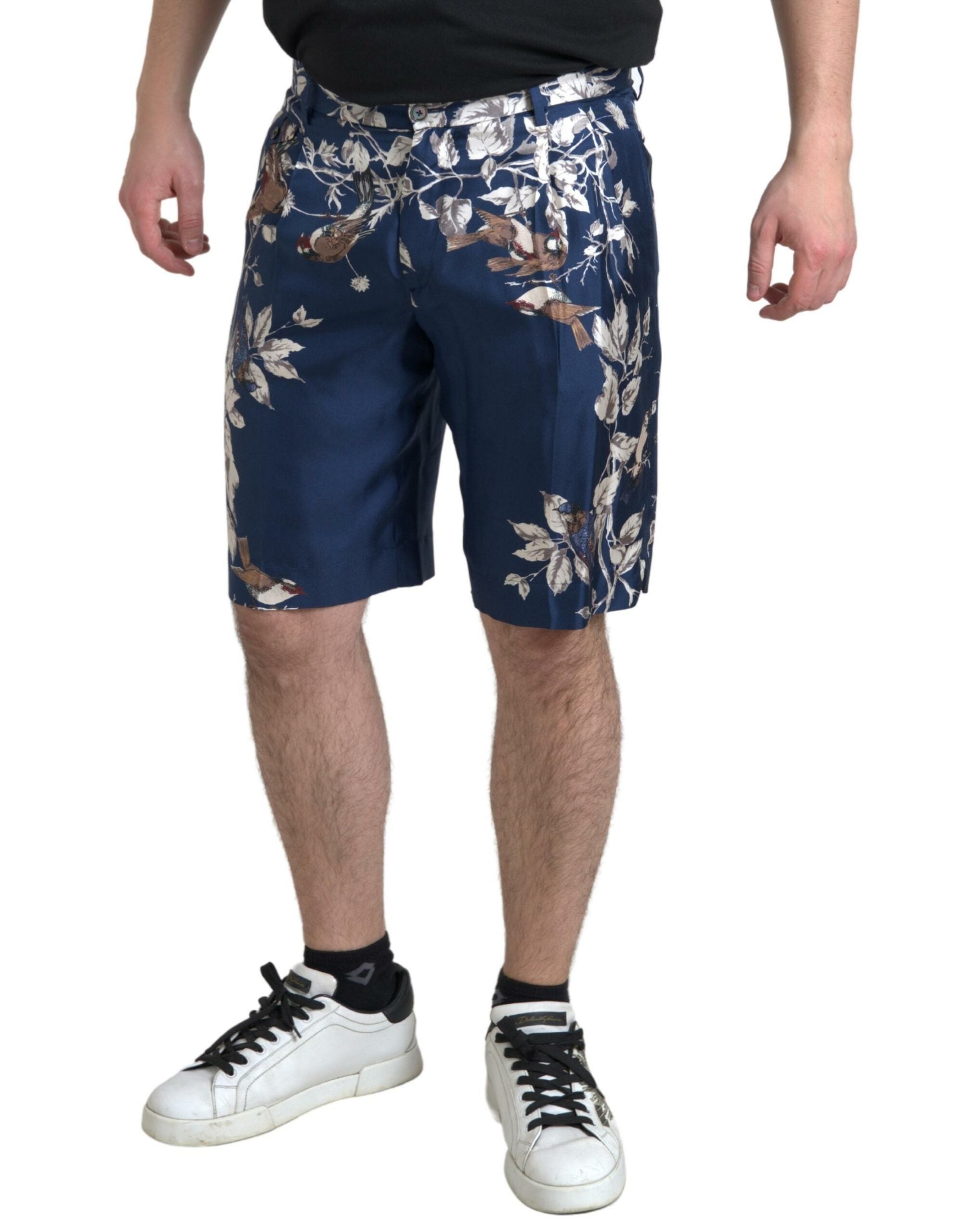 Dolce & Gabbana Blue Floral Print Silk Men Bermuda Shorts Dolce & Gabbana