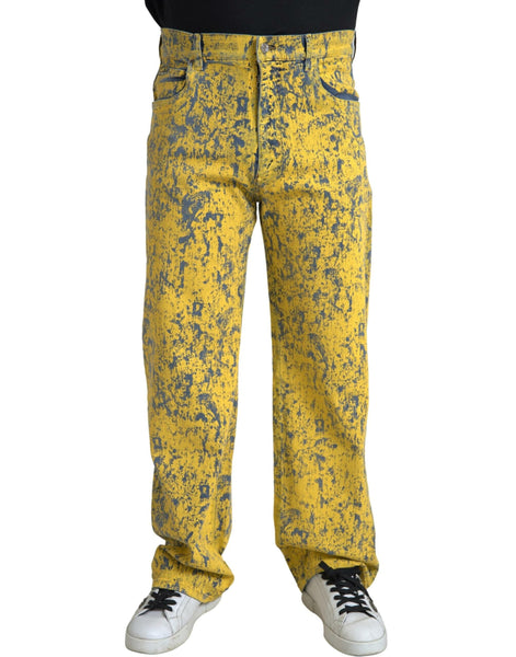 Dolce & Gabbana Yellow Cotton Tie Dye Straight Denim Jeans Dolce & Gabbana