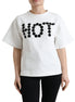 Dolce & Gabbana T-shirt White Cotton Stretch Black HOT Crystal Dolce & Gabbana