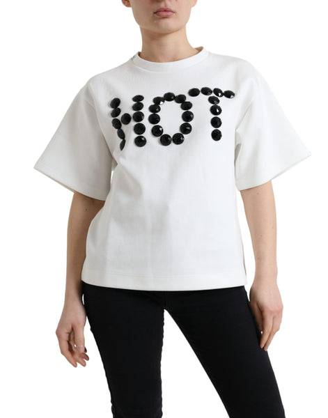 Dolce & Gabbana T-shirt White Cotton Stretch Black HOT Crystal Dolce & Gabbana