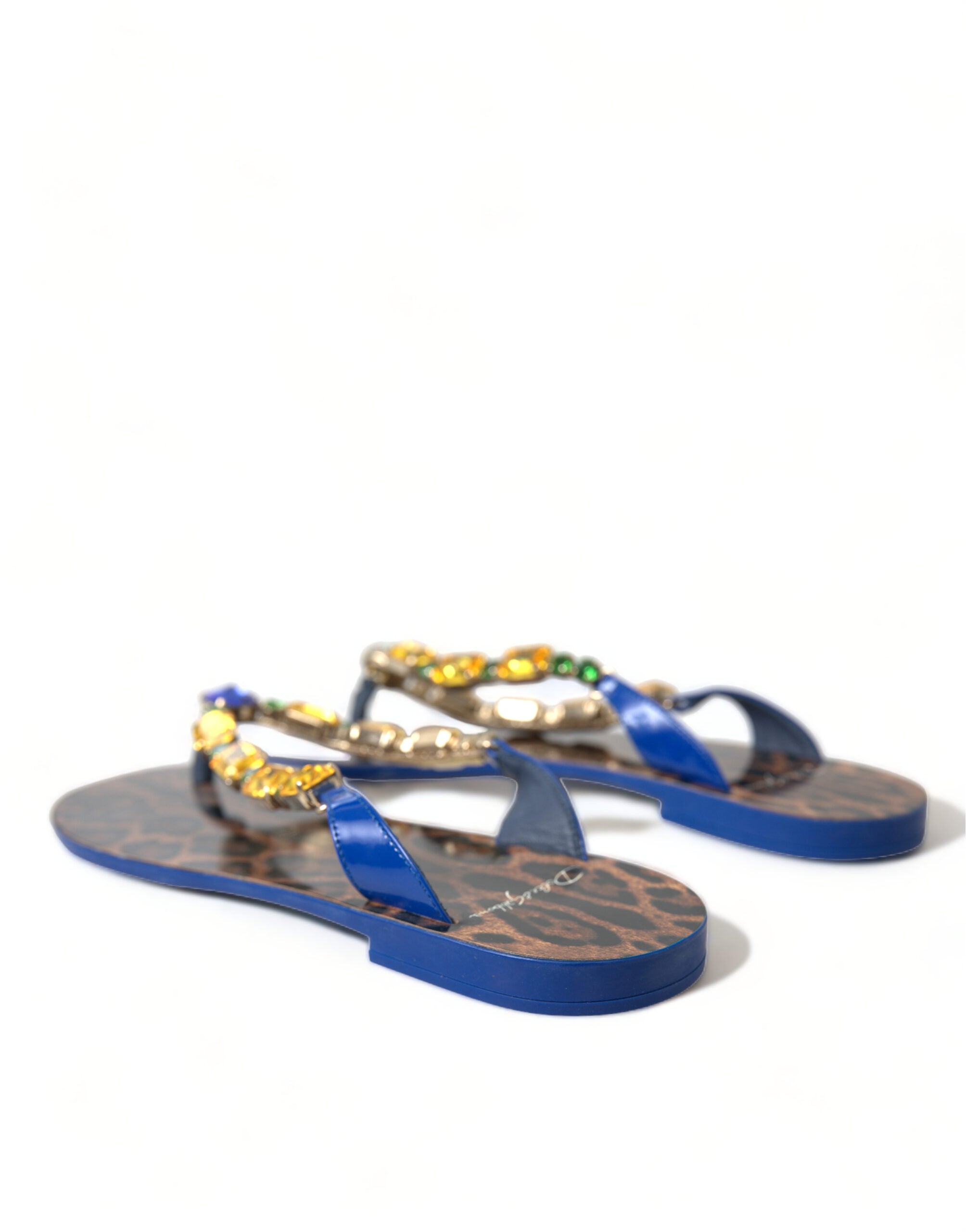 Dolce & Gabbana Blue Crystals Flats Sandals Beachwear Shoes Dolce & Gabbana