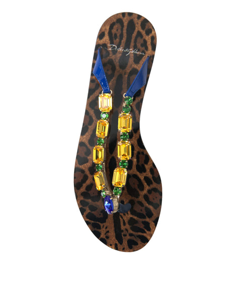 Dolce & Gabbana Blue Crystals Flats Sandals Beachwear Shoes Dolce & Gabbana
