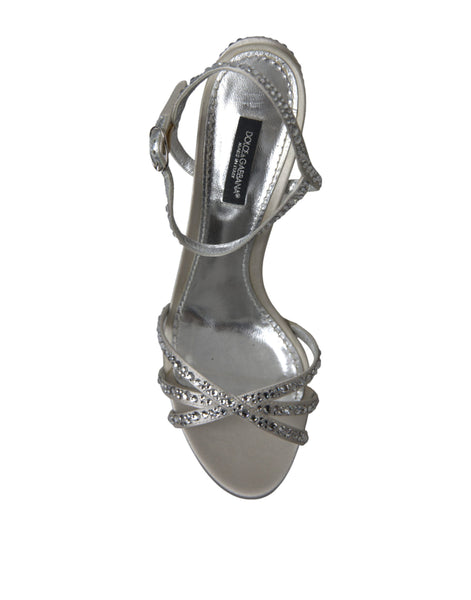 Dolce & Gabbana Silver Crystal Ankle Strap Sandals Shoes Dolce & Gabbana