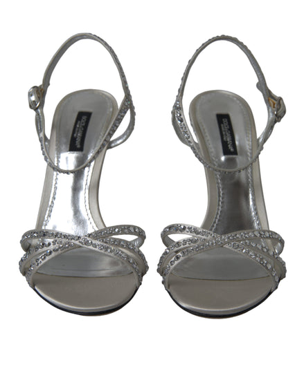 Dolce & Gabbana Silver Crystal Ankle Strap Sandals Shoes Dolce & Gabbana
