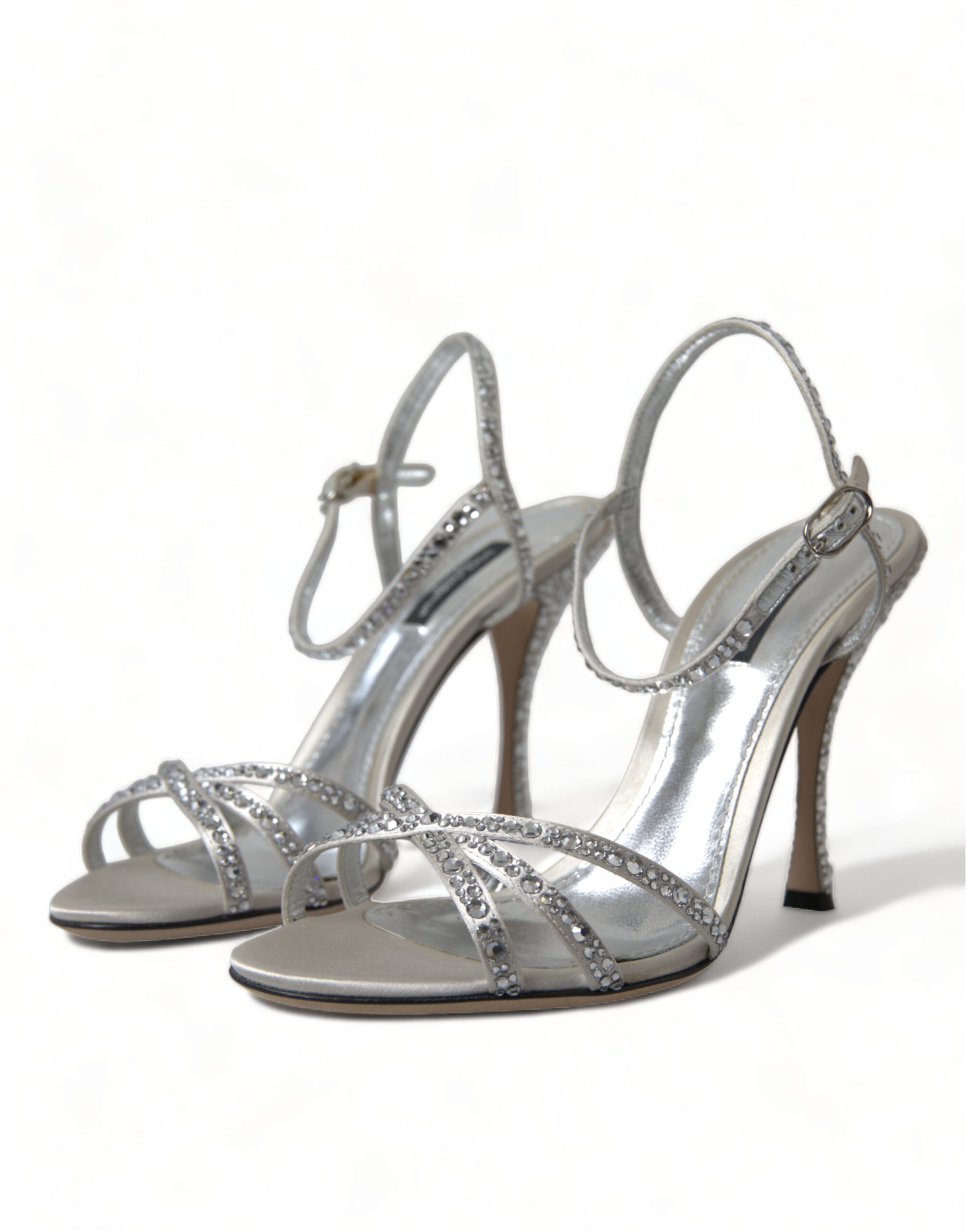 Dolce & Gabbana Silver Crystal Ankle Strap Sandals Shoes Dolce & Gabbana