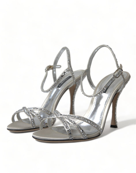 Dolce & Gabbana Silver Crystal Ankle Strap Sandals Shoes Dolce & Gabbana
