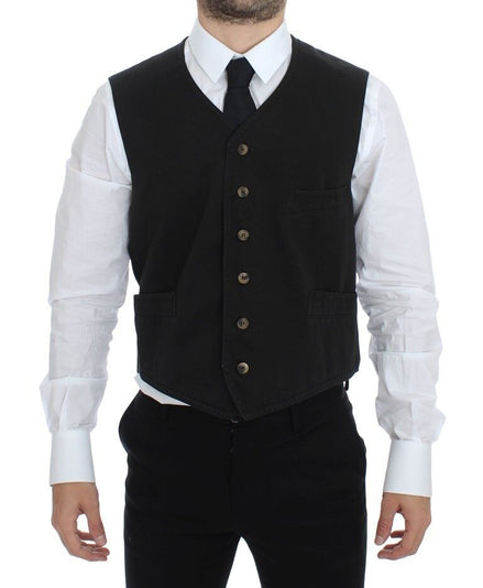 Dolce & Gabbana Black Cotton Blend Dress Vest Gilet Dolce & Gabbana