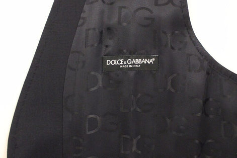 Dolce & Gabbana Gray Striped Wool Silk Dress Vest Gilet Dolce & Gabbana