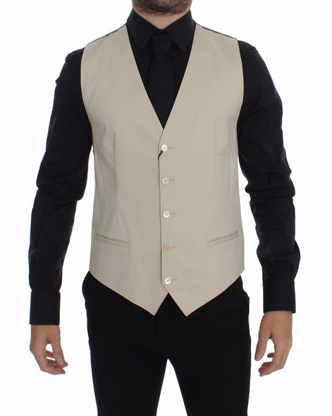Dolce & Gabbana Beige Cotton Stretch Dress Vest Blazer Dolce & Gabbana