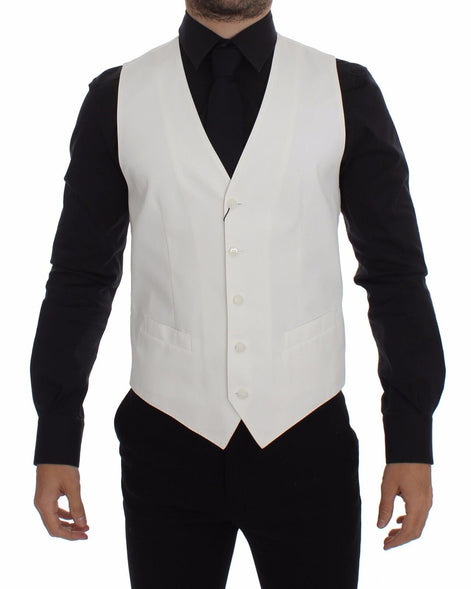 Dolce & Gabbana White Cotton Silk Blend Dress Vest Blazer Dolce & Gabbana
