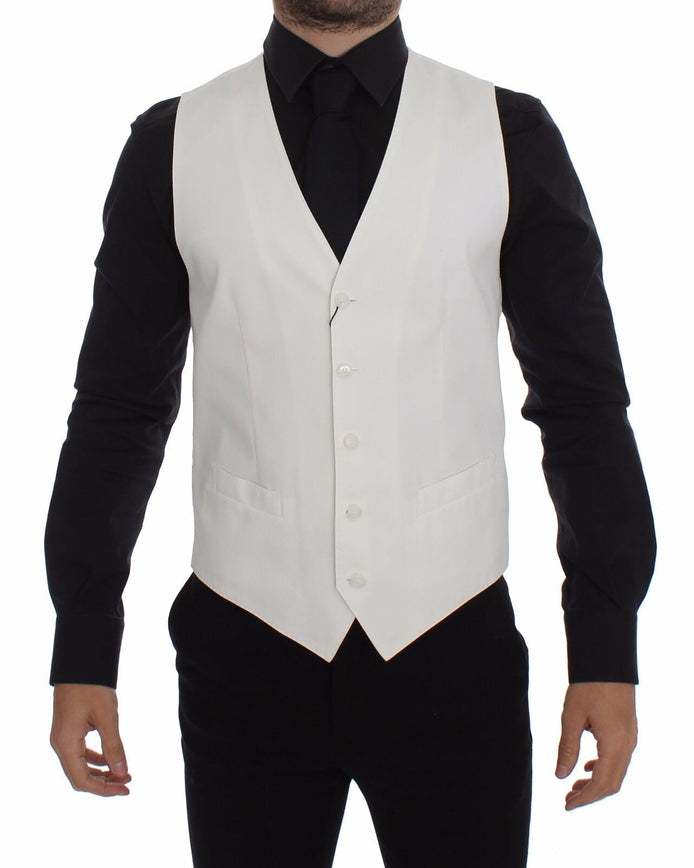Dolce & Gabbana White Cotton Silk Blend Dress Vest Blazer Dolce & Gabbana