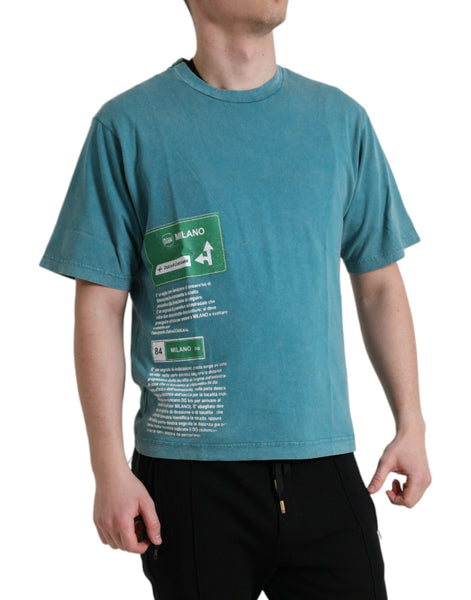 Dolce & Gabbana Blue Cotton Milano Street Round Neck T-shirt Dolce & Gabbana