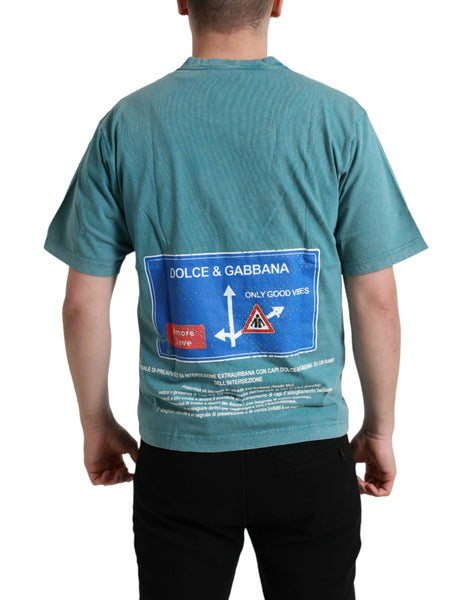 Dolce & Gabbana Blue Cotton Milano Street Round Neck T-shirt Dolce & Gabbana
