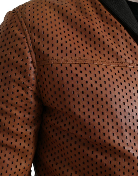 Dolce & Gabbana Brown Lambskin Leather Perforated Jacket Dolce & Gabbana