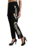 Dolce & Gabbana Black Floral Applique High Waist Tapered Pants Dolce & Gabbana
