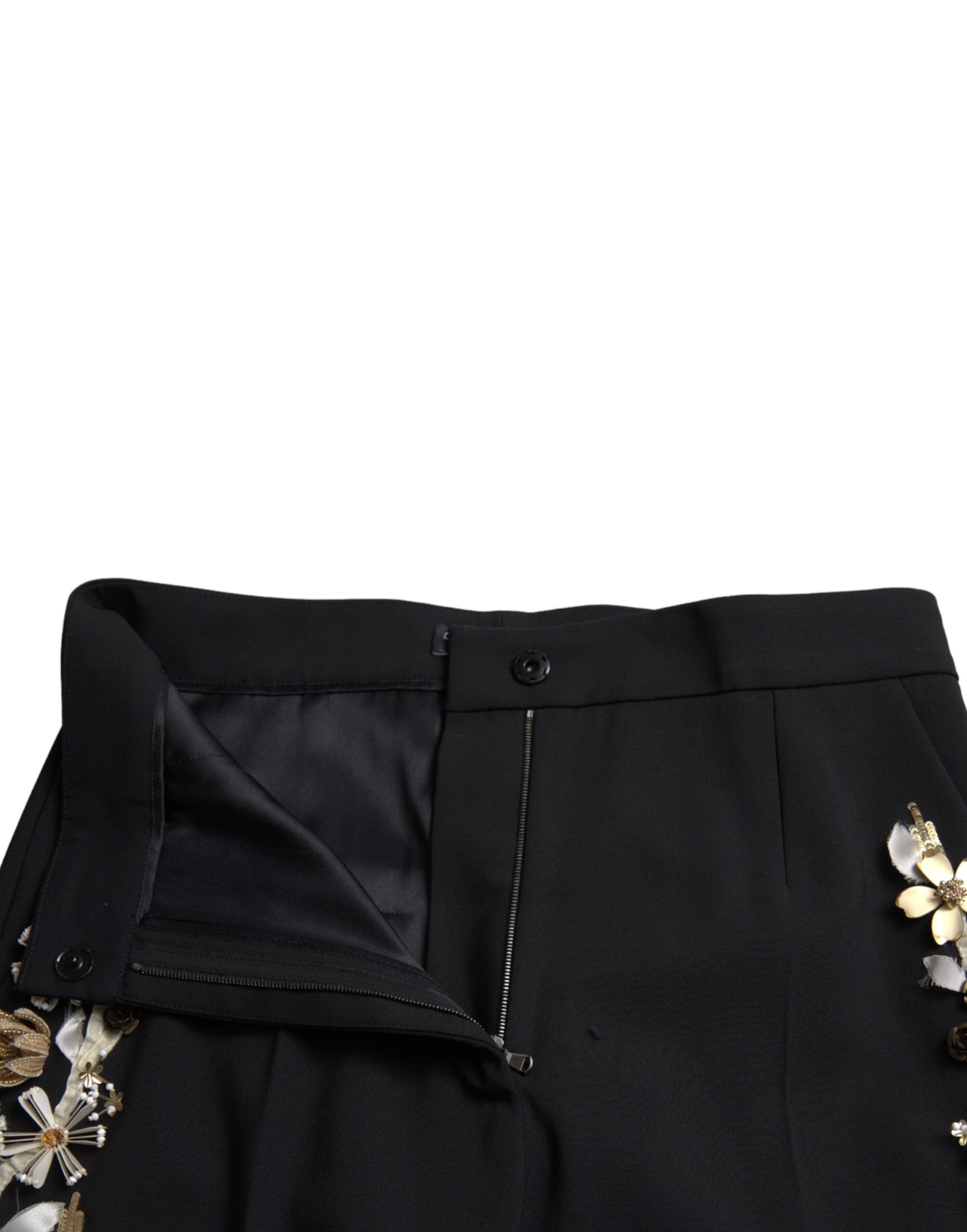Dolce & Gabbana Black Floral Applique High Waist Tapered Pants Dolce & Gabbana