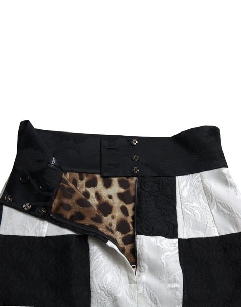 Dolce & Gabbana Black White Floral Brocade High Waist Skirt Dolce & Gabbana