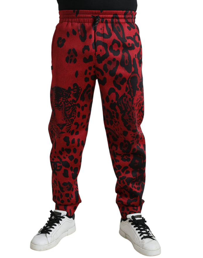 Dolce & Gabbana Red Black Leopard Stretch Jogger Pants Dolce & Gabbana