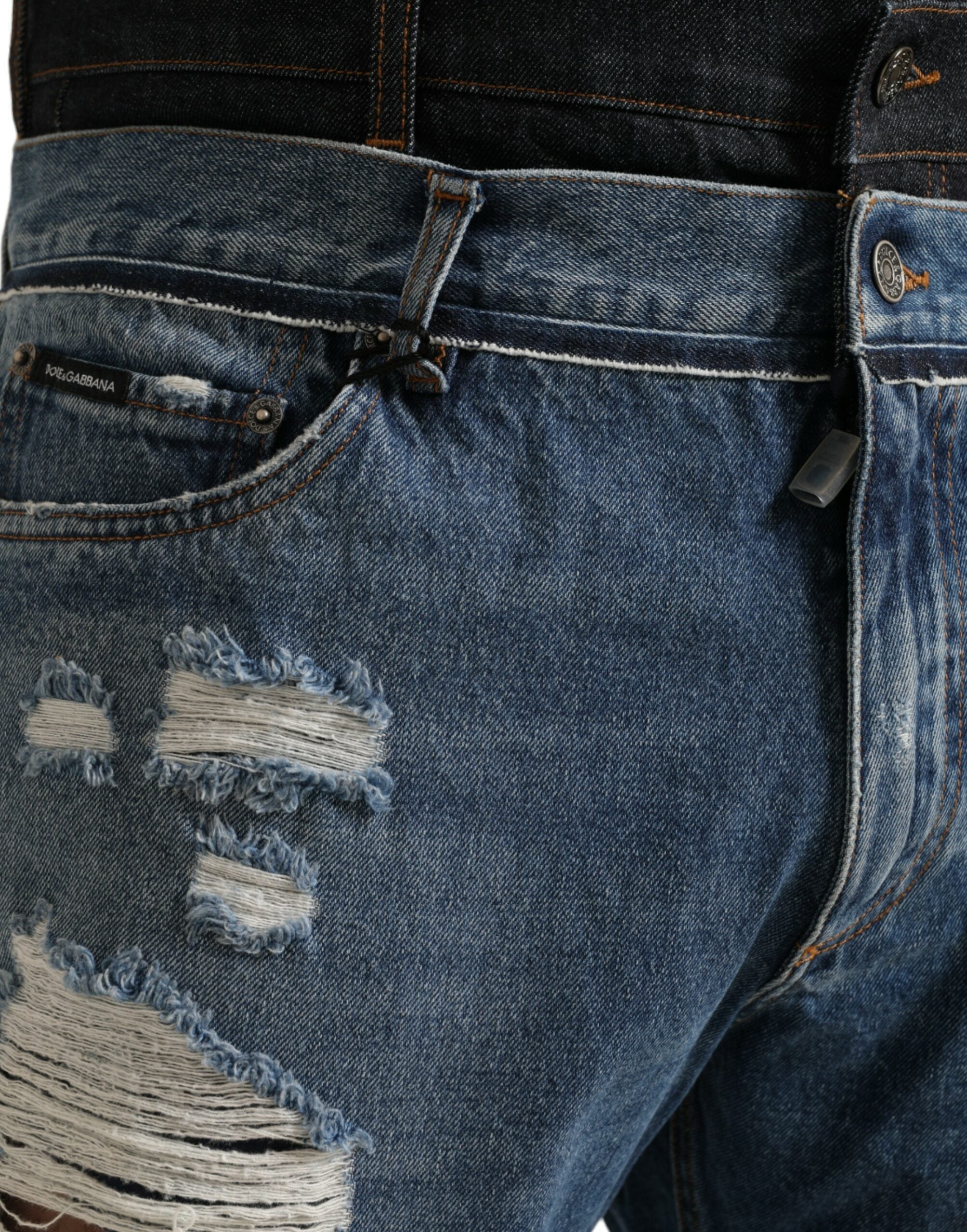Dolce & Gabbana Blue Tattered Cotton Men Denim Jeans Dolce & Gabbana