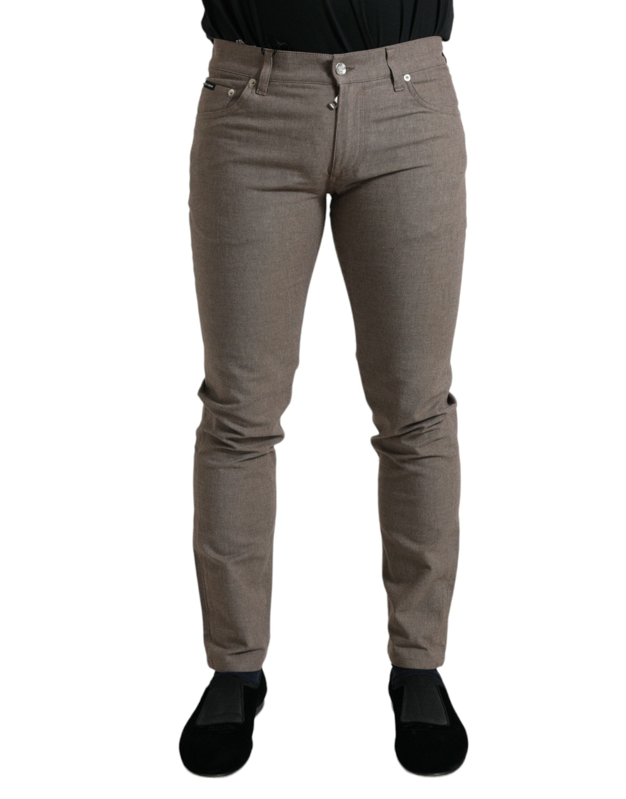 Dolce & Gabbana Brown Cotton Stretch Skinny Men Pants Dolce & Gabbana