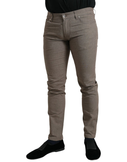 Dolce & Gabbana Brown Cotton Stretch Skinny Men Pants Dolce & Gabbana