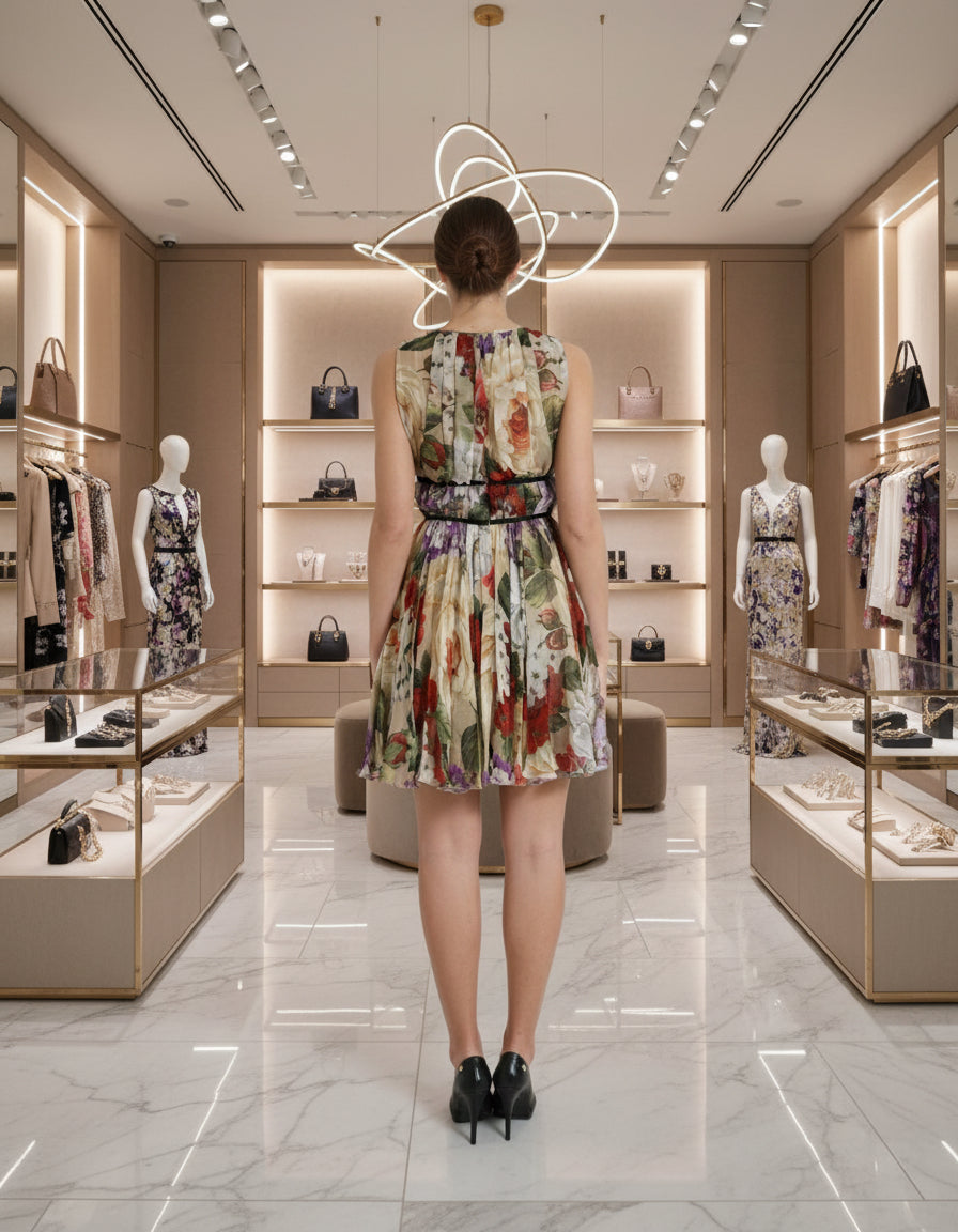 Dolce & Gabbana Beige Floral Sleeveless A-line Mini Dress Dolce & Gabbana