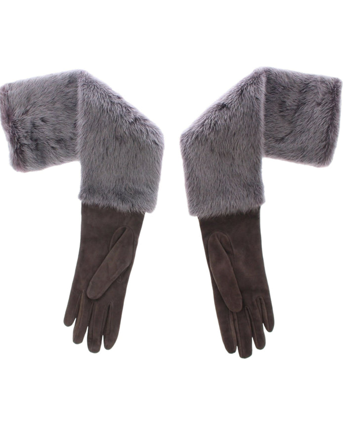 Dolce & Gabbana Gray Mink Fur Lambskin Suede Leather Gloves Dolce & Gabbana