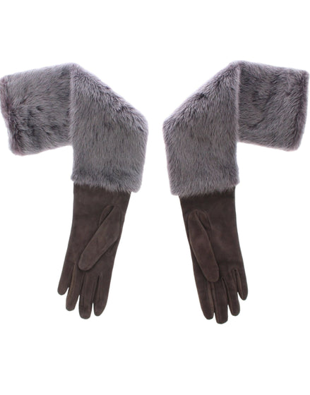 Dolce & Gabbana Gray Mink Fur Lambskin Suede Leather Gloves Dolce & Gabbana