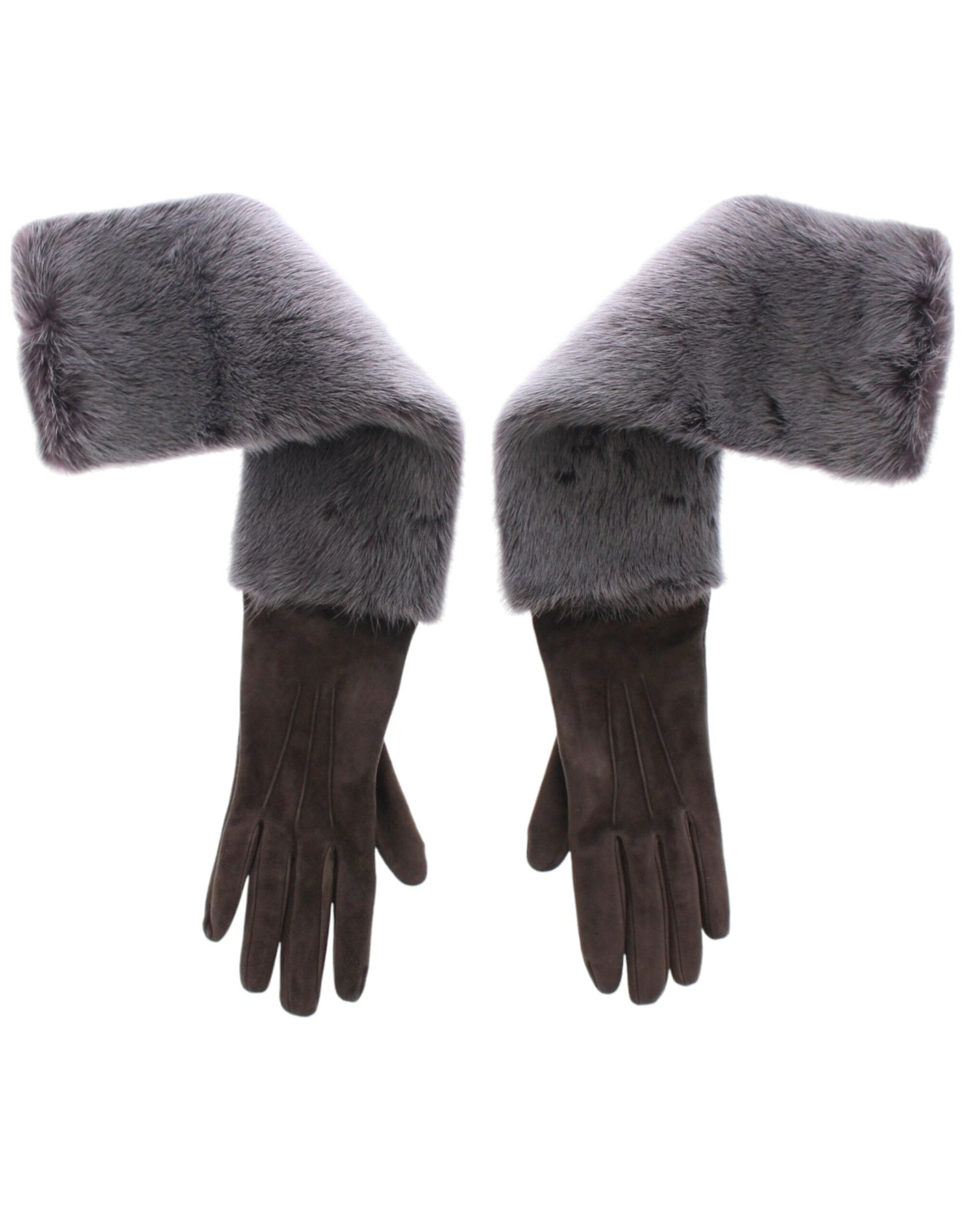 Dolce & Gabbana Gray Mink Fur Lambskin Suede Leather Gloves Dolce & Gabbana